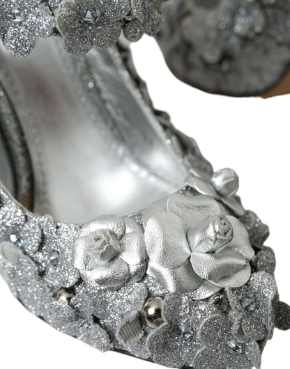 Dolce &amp; Gabbana Sølvfarvede Blomster Krystal Mary Jane Pumps Sko