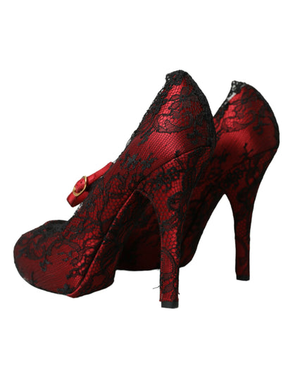 Dolce &amp; Gabbana Røde Sorte Blomster Blonde Mary Jane Pumps Sko