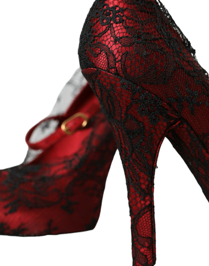 Dolce &amp; Gabbana Røde Sorte Blomster Blonde Mary Jane Pumps Sko
