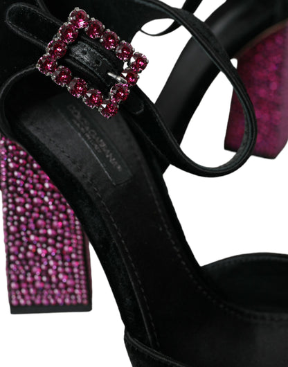 Dolce &amp; Gabbana Sorte Fløjlssko med Strasskrystal og Mary Janes