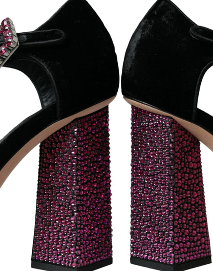 Dolce &amp; Gabbana Sorte Fløjlssko med Strasskrystal og Mary Janes