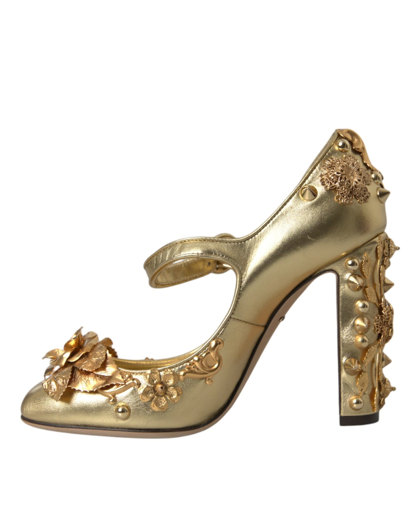 Dolce &amp; Gabbana Guld Læder Krystal Mary Janes Pumps Sko