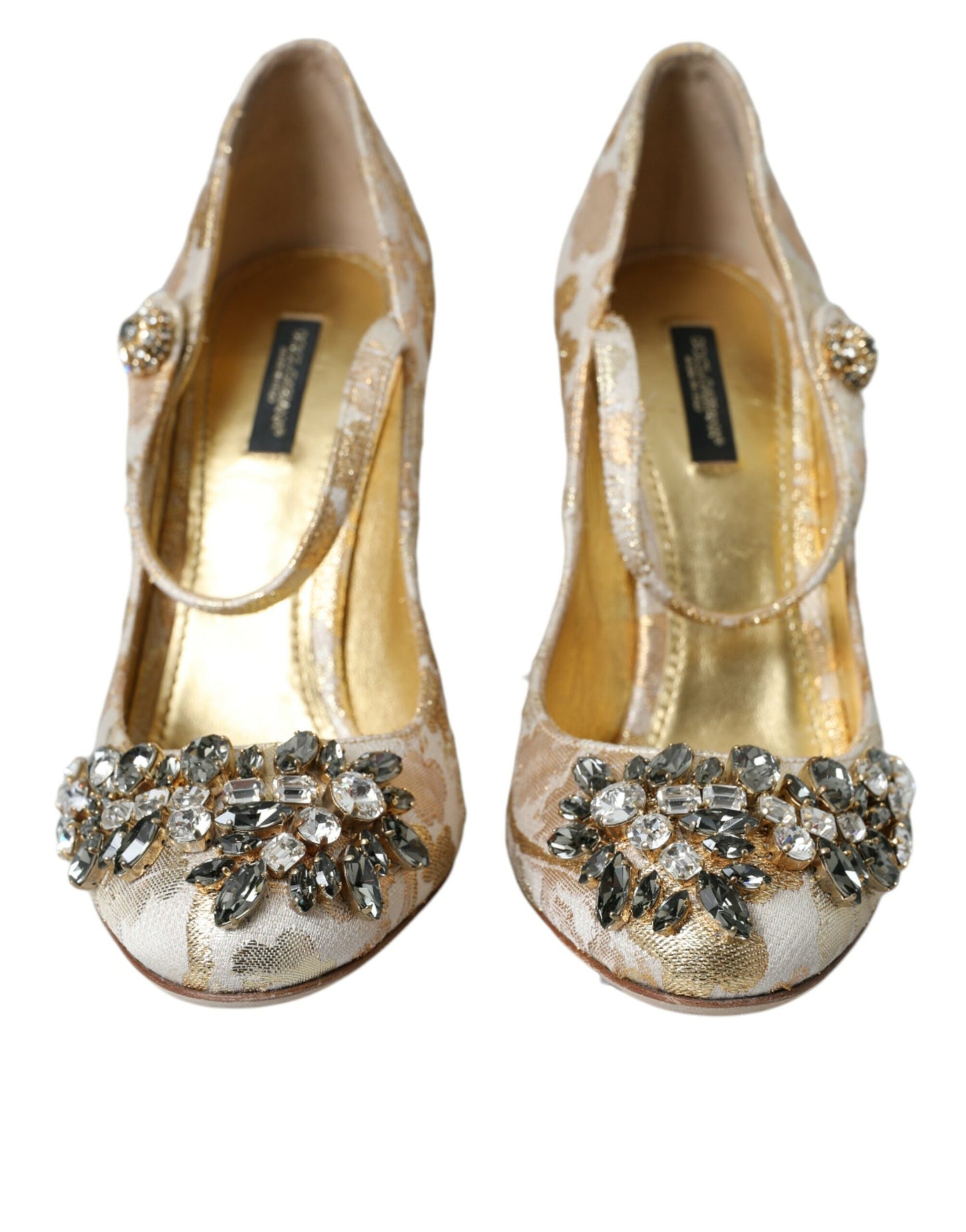 Dolce &amp; Gabbana Guld Jacquard Krystal Mary Janes Pumps Sko