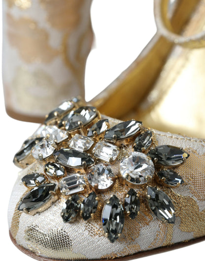 Dolce &amp; Gabbana Guld Jacquard Krystal Mary Janes Pumps Sko