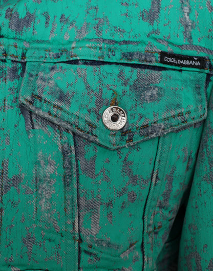 Dolce &amp; Gabbana Grøn Bomulds Tie Dye Cropped Denimjakke