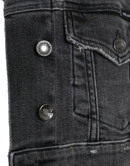 Dolce &amp; Gabbana Mørkegrå Bomulds Stretch Cropped Denimjakke