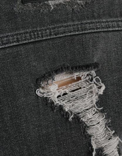 Dolce &amp; Gabbana Mørkegrå Bomulds Stretch Cropped Denimjakke