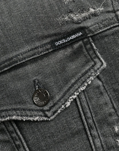 Dolce &amp; Gabbana Mørkegrå Bomulds Stretch Cropped Denimjakke
