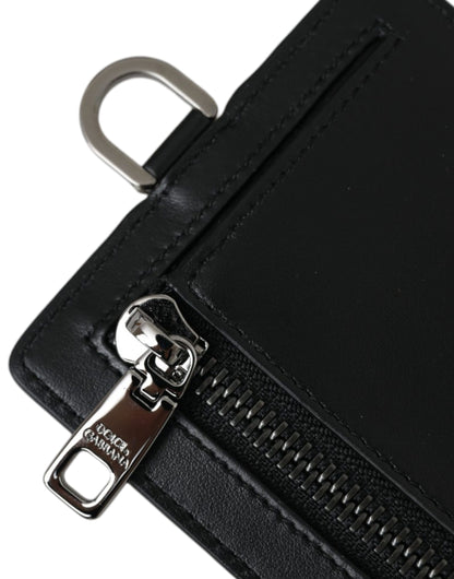 Dolce &amp; Gabbana Sort Kalveskind Kortholder Med Lanyard Og Logo Herrepung