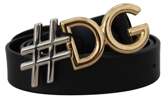 Dolce &amp; Gabbana sort læder metal #DG Logo Spændebælte