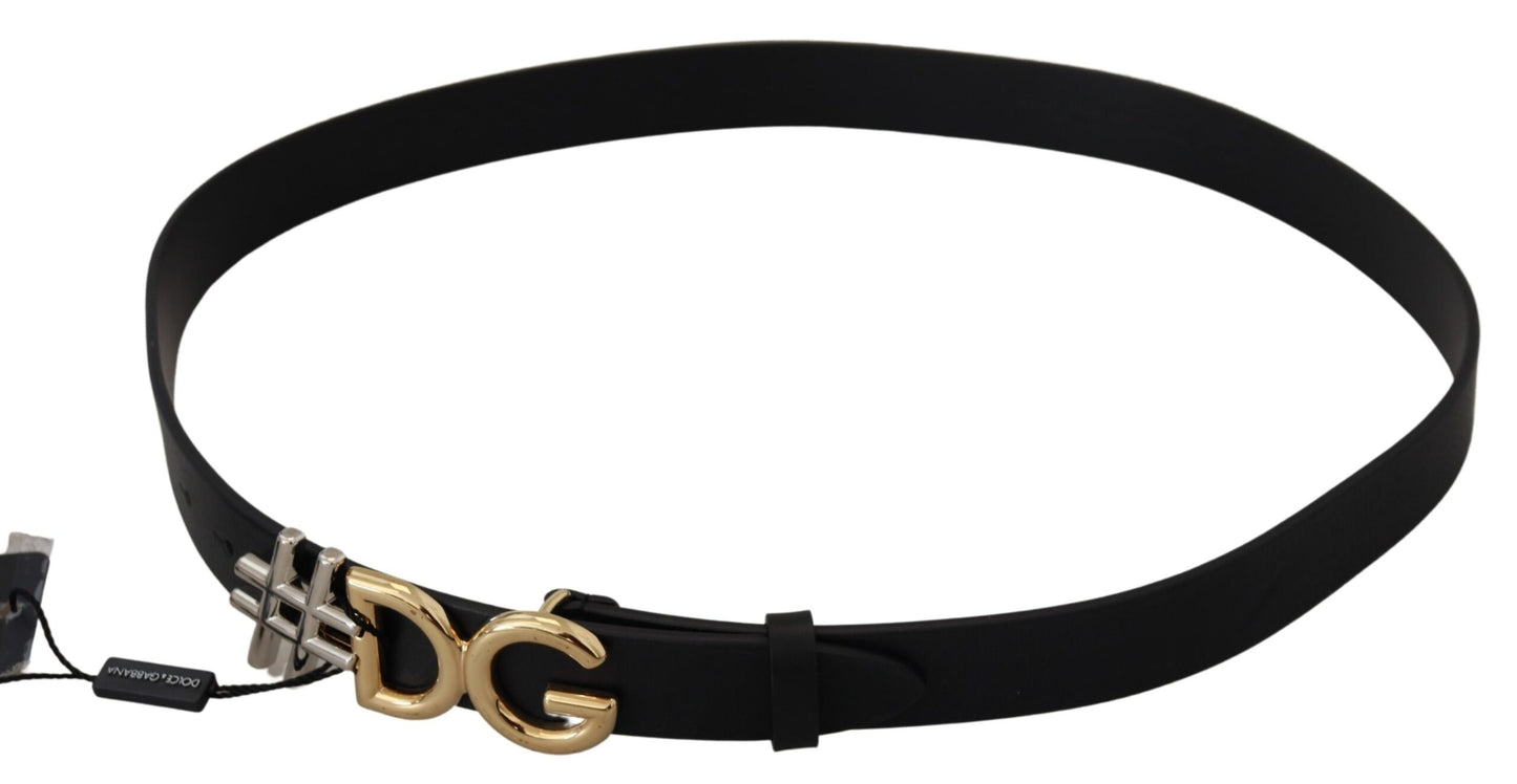 Dolce &amp; Gabbana sort læder metal #DG Logo Spændebælte