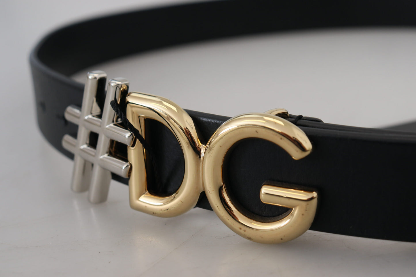 Dolce &amp; Gabbana sort læder metal #DG Logo Spændebælte