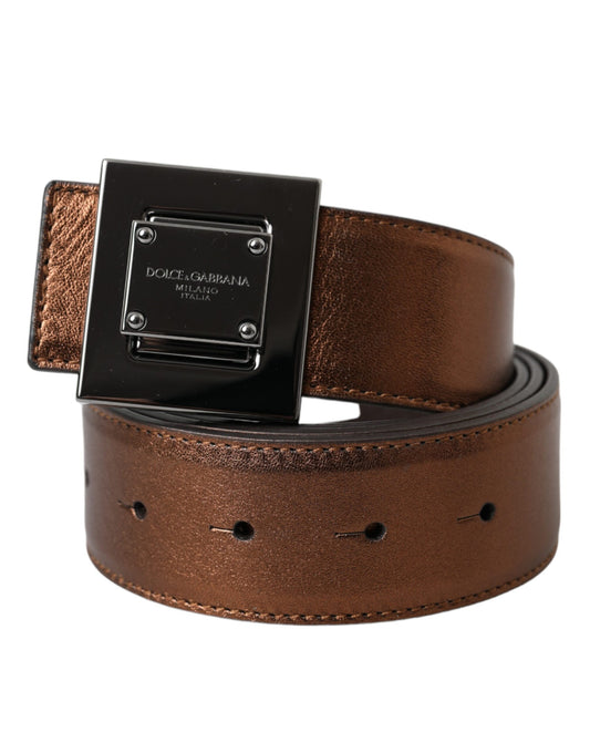 Dolce &amp; Gabbana Metallic Bronze Læderbælte med Firkantet Metalspænde
