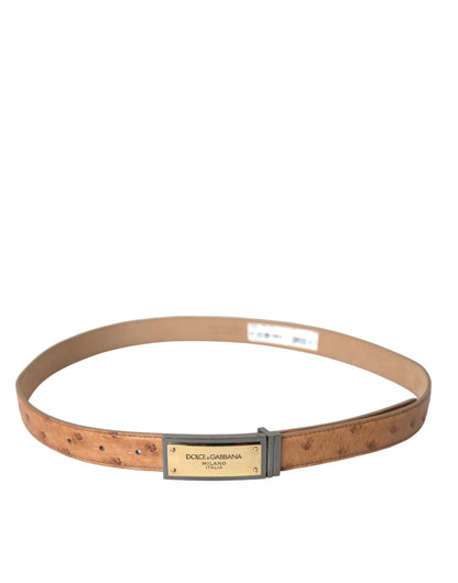 Dolce & Gabbana Beige Leather Gold Logo Engraved Buckle Belt