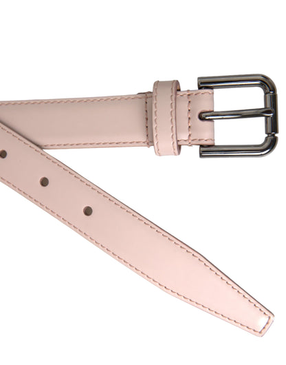 Dolce & Gabbana Light Pink Leather Silver Metal Buckle Belt