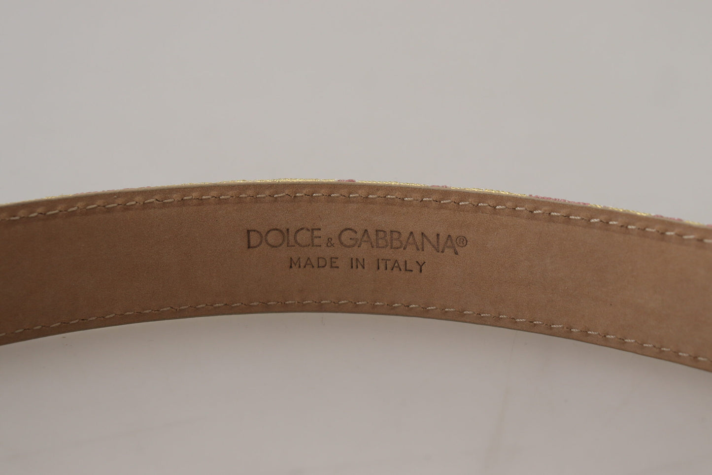 Dolce &amp; Gabbana Pink Jaquard DG Logo Guld Metal Spænde Bælte