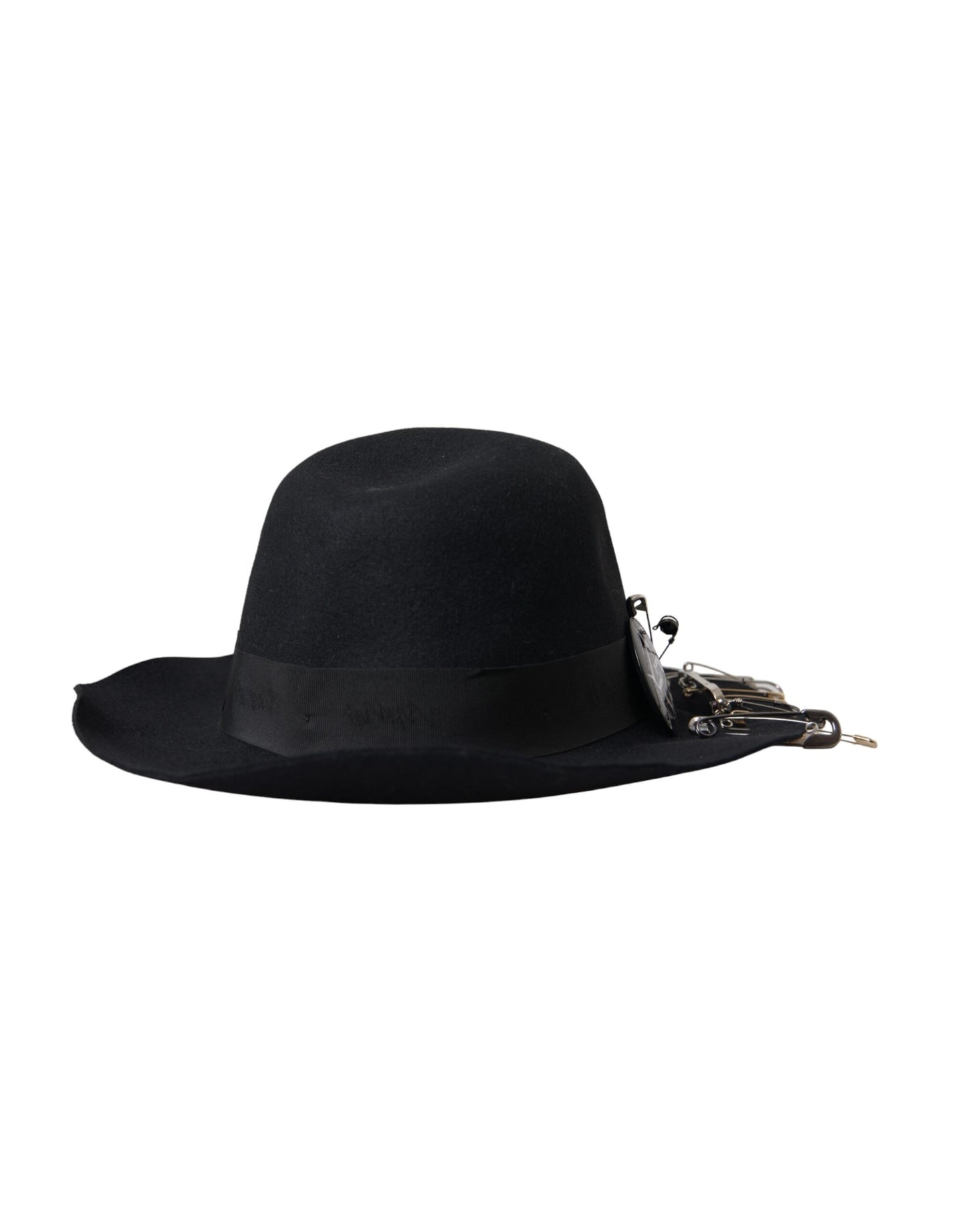 Dolce &amp; Gabbana Sort udsmykket Fedora Hat med bred skygge til mænd