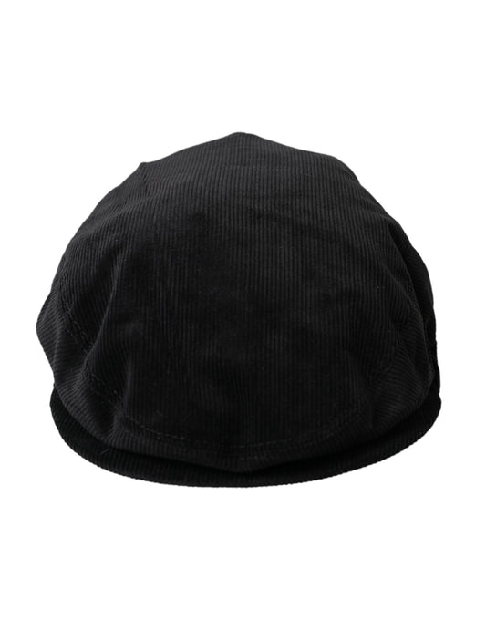 Dolce &amp; Gabbana Black Corduroy Crown Newsboy Hat Mænd