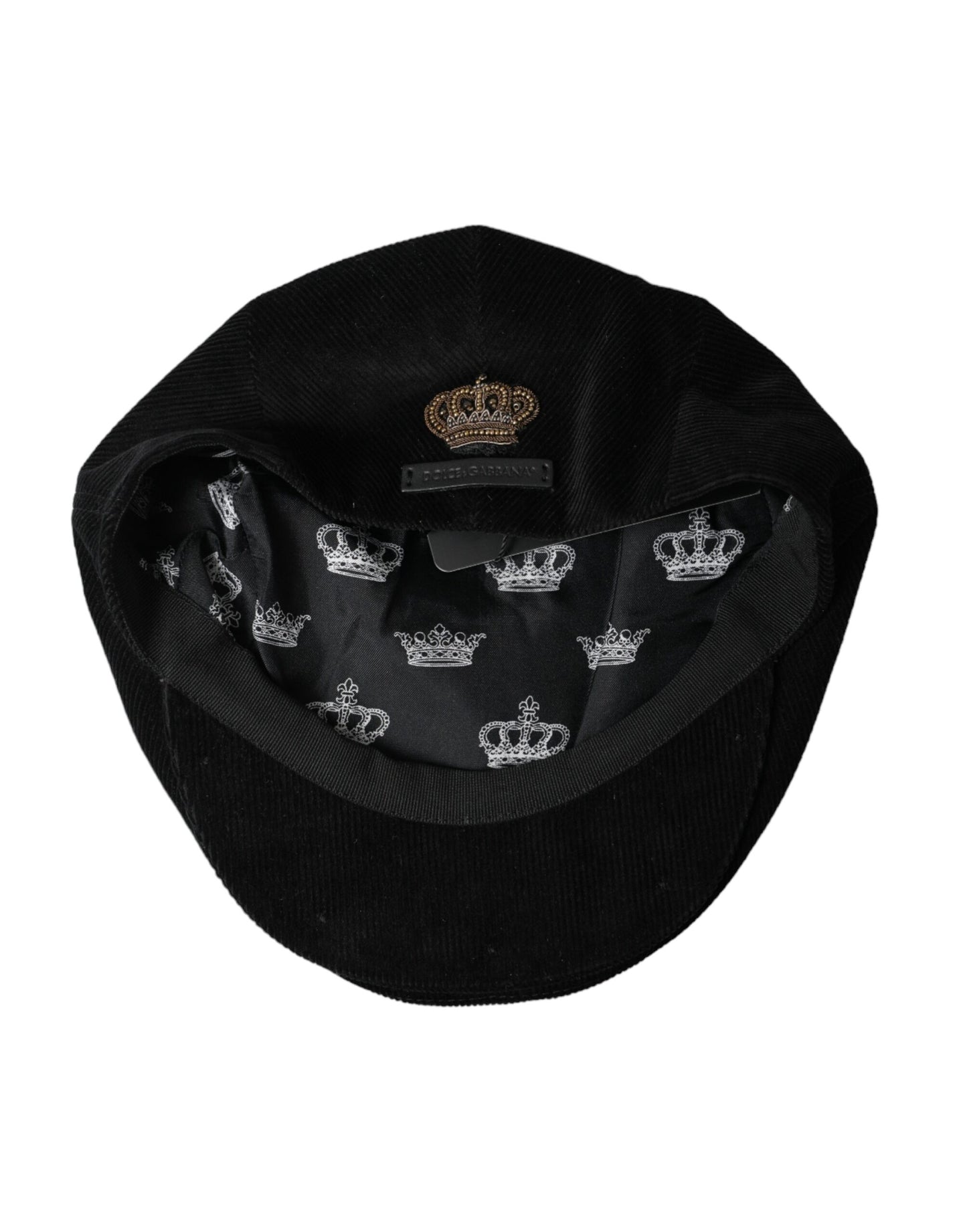 Dolce &amp; Gabbana Black Corduroy Crown Newsboy Hat Mænd