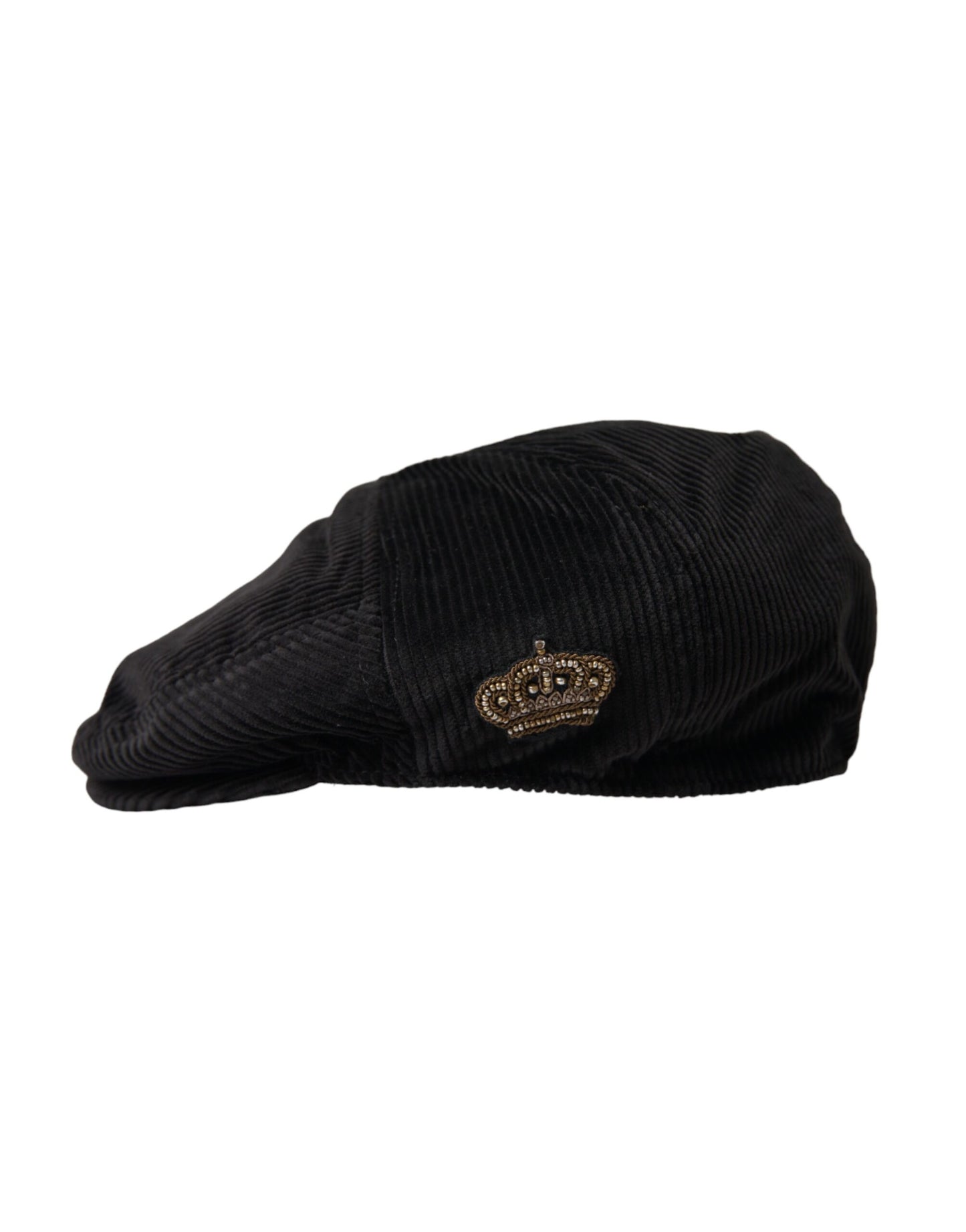 Dolce &amp; Gabbana Black Corduroy Crown Newsboy Hat Mænd