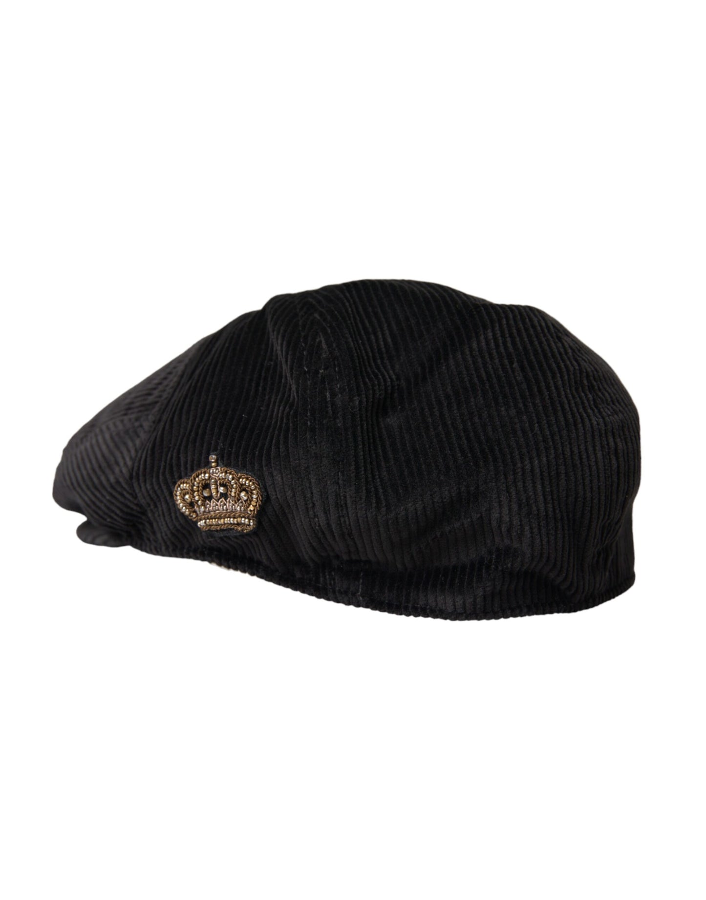 Dolce &amp; Gabbana Black Corduroy Crown Newsboy Hat Mænd