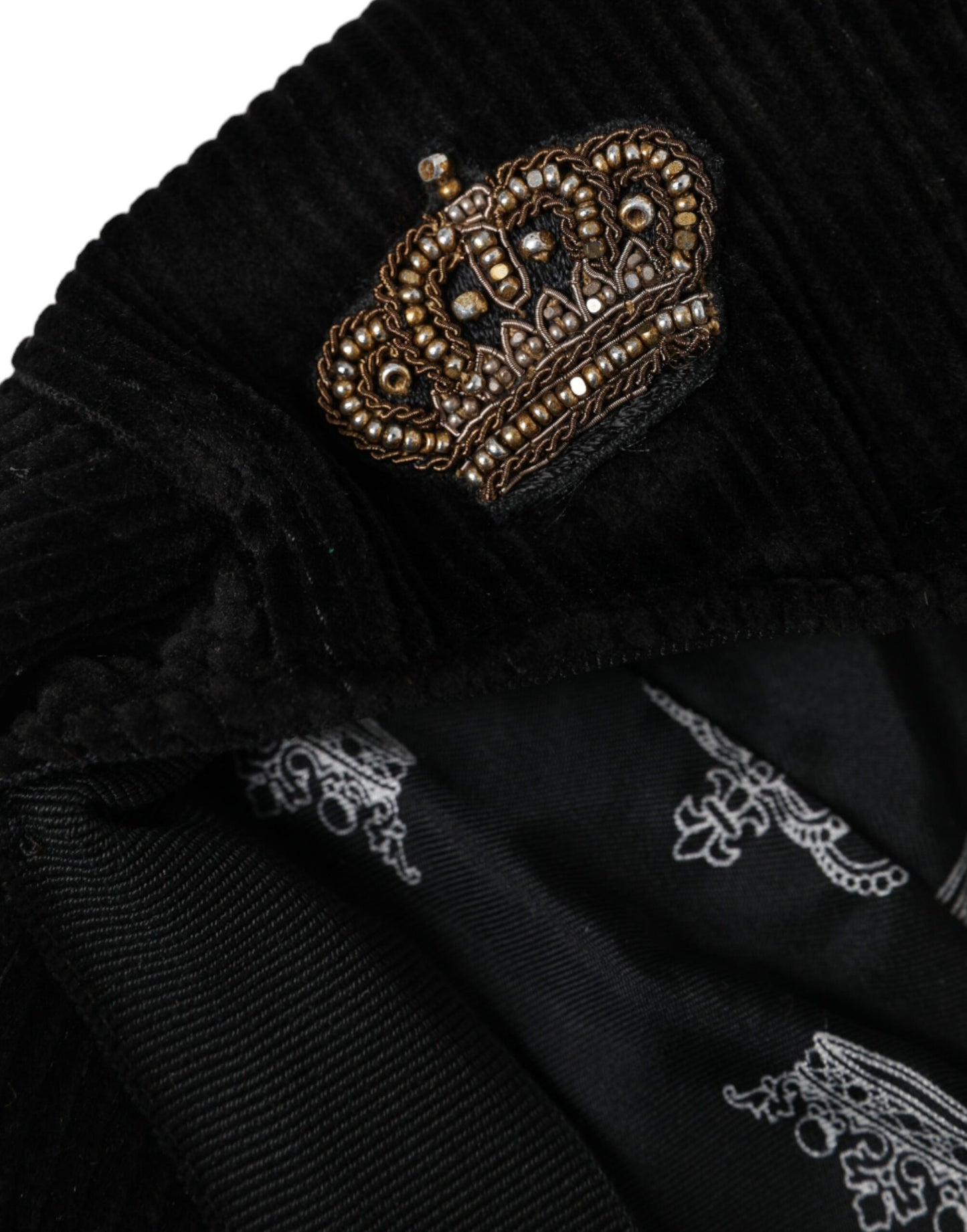 Dolce &amp; Gabbana Black Corduroy Crown Newsboy Hat Mænd