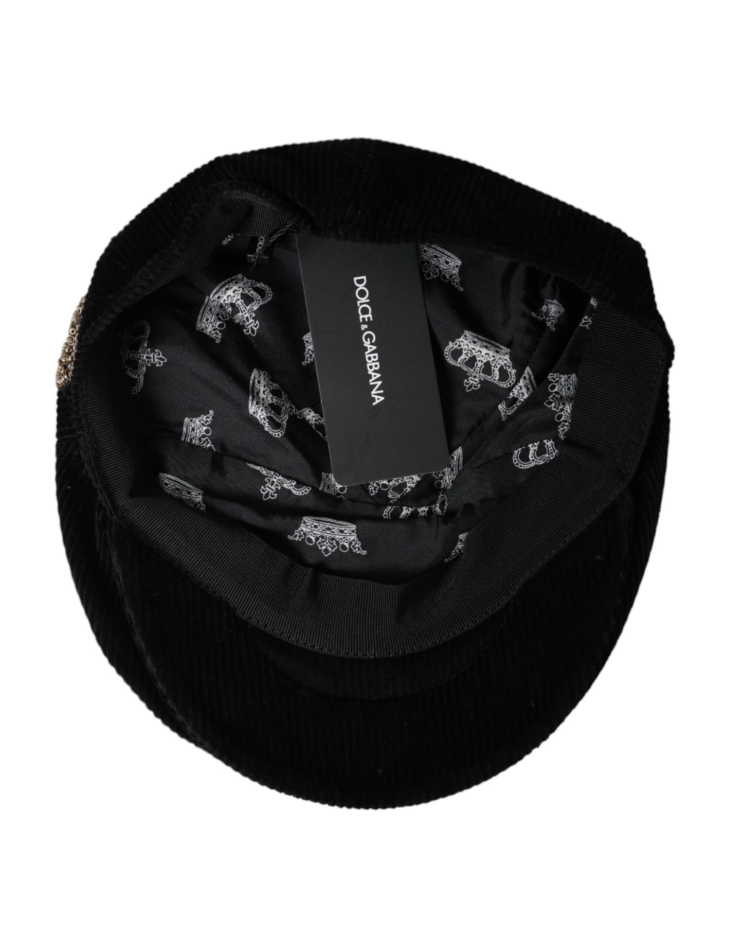 Dolce &amp; Gabbana Black Corduroy Crown Newsboy Hat Mænd