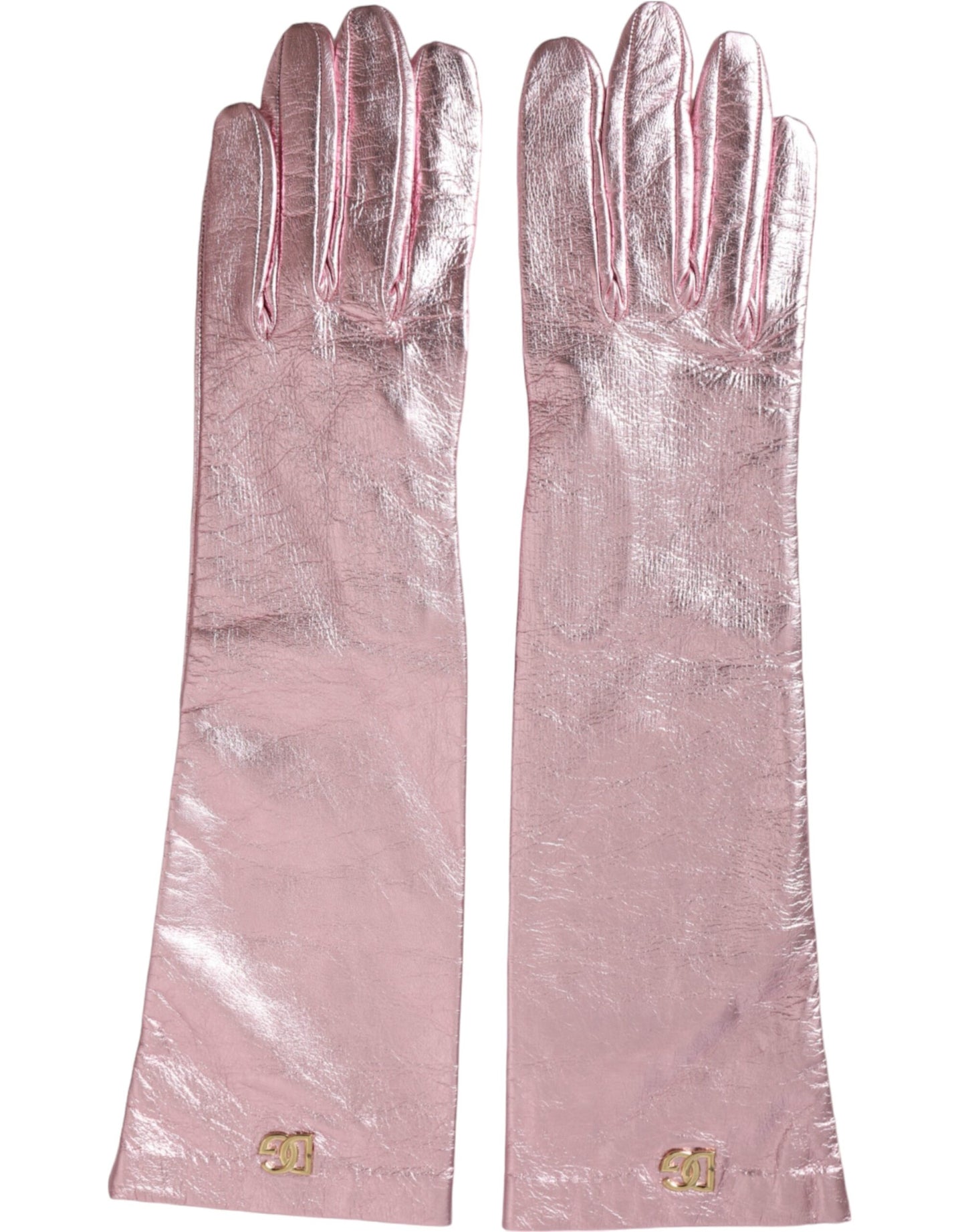 Dolce &amp; Gabbana Pink Laminated Logo Mid Arm Længde Handsker