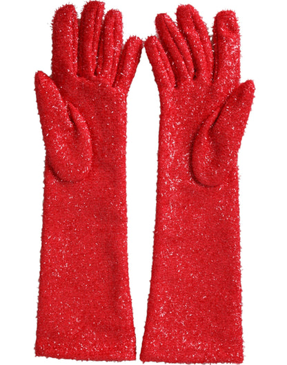 Dolce & Gabbana Red Lurex Fantasia Mid Arm Length Gloves