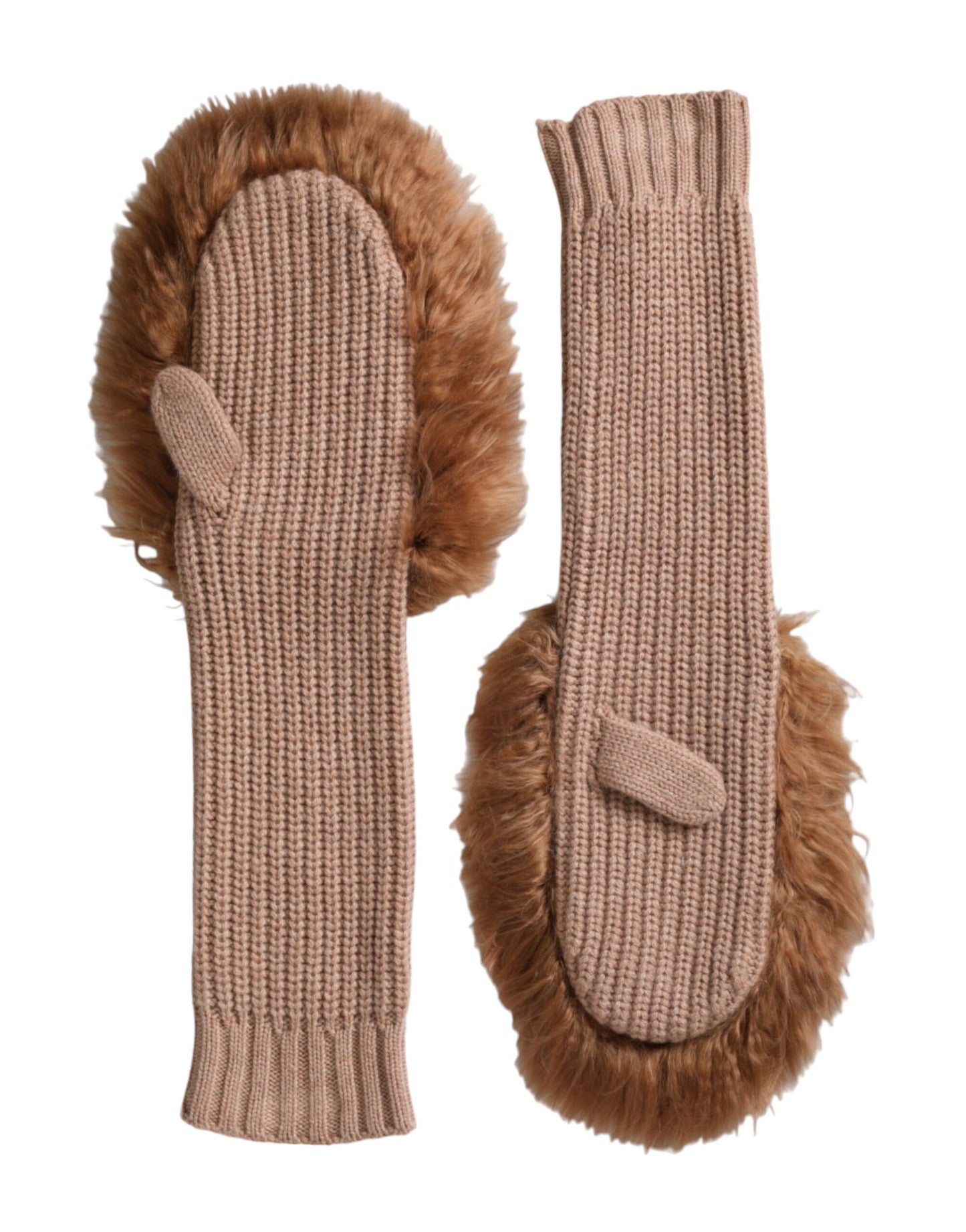 Dolce &amp; Gabbana Brown Cashmere Strikket Pels Mid Arm Mitten Handsker