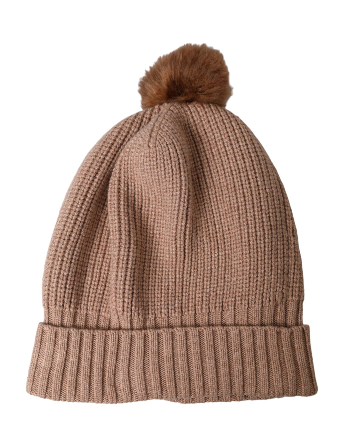 Dolce &amp; Gabbana Brown Solid Knitted Fur Ball Vinter Beanie Hat