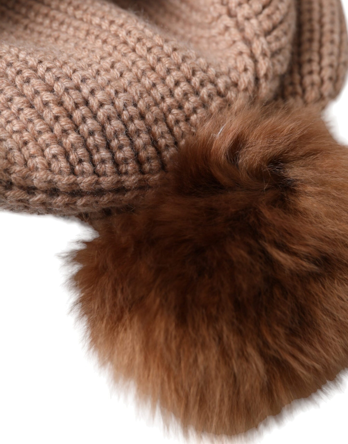 Dolce &amp; Gabbana Brown Solid Knitted Fur Ball Vinter Beanie Hat