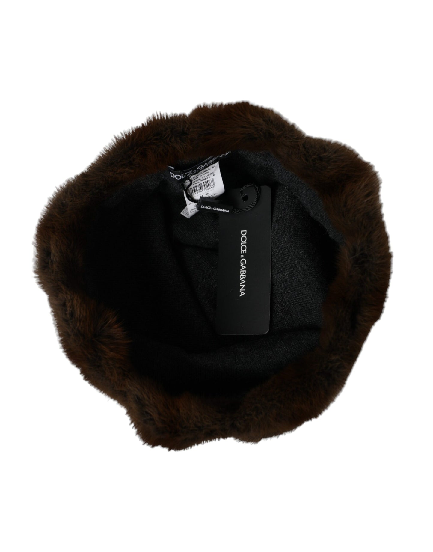 Dolce &amp; Gabbana Brown Weasel Fur Dame Cashmere Hat Beanie