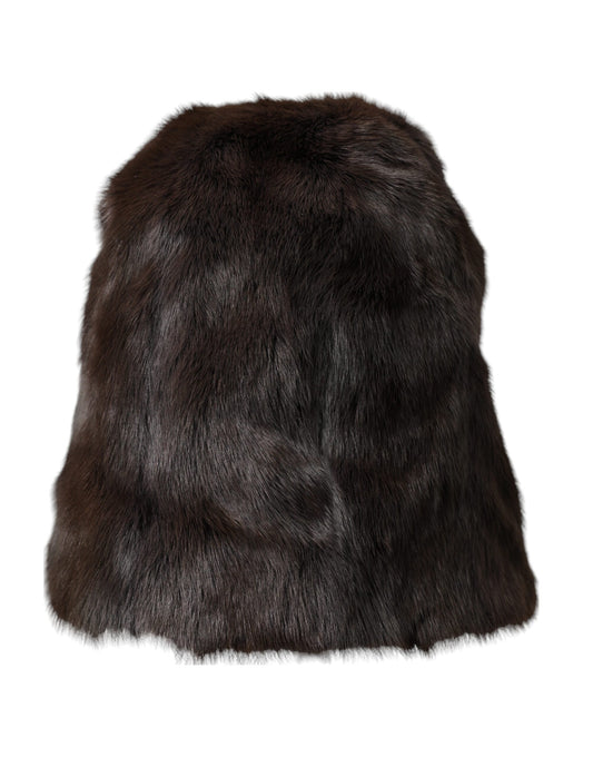 Dolce &amp; Gabbana Brown Weasel Fur Dame Cashmere Hat Beanie