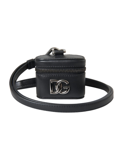 Dolce &amp; Gabbana Black DG Logo Læder Sølv Metal Airpods etui