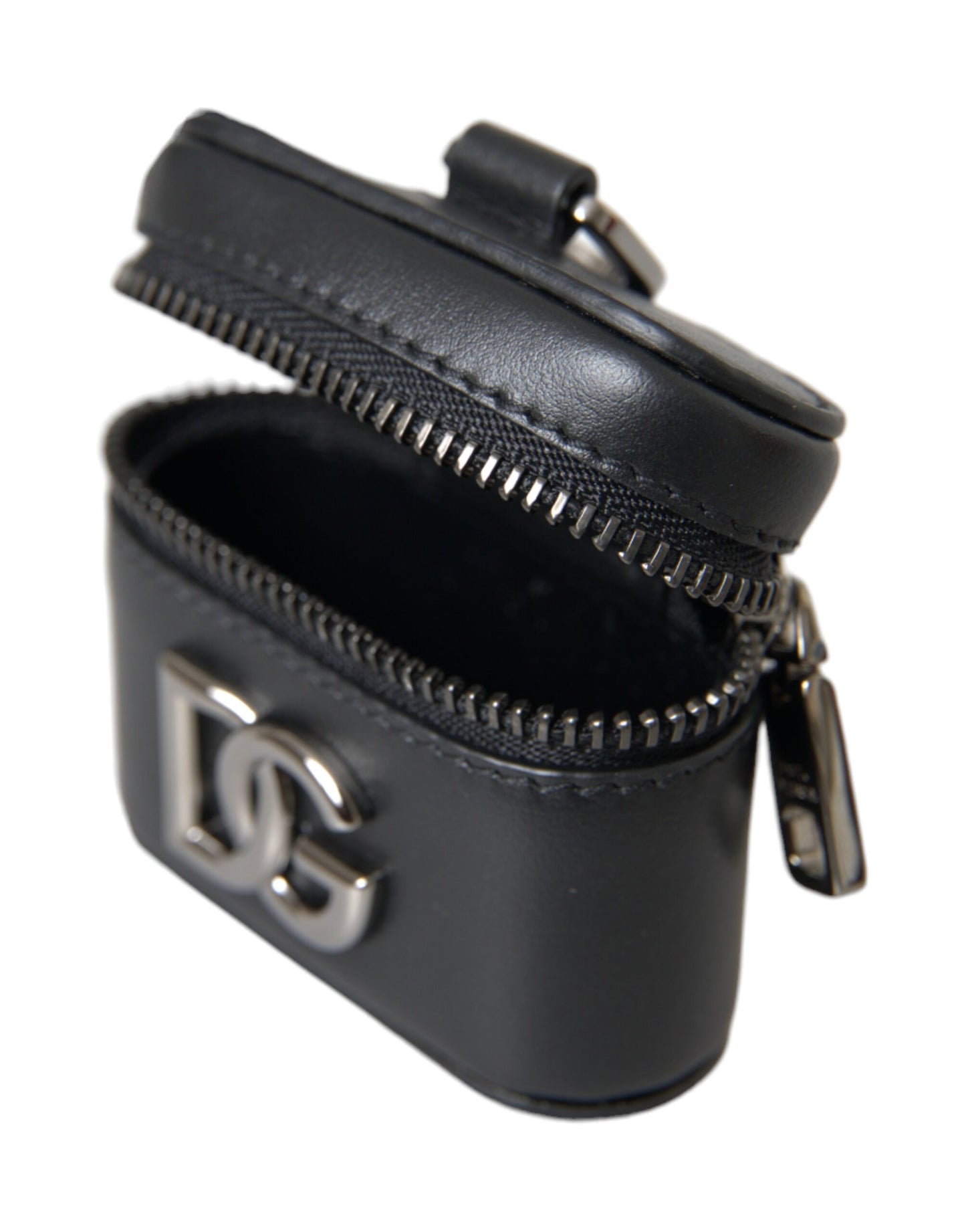 Dolce &amp; Gabbana Black DG Logo Læder Sølv Metal Airpods etui