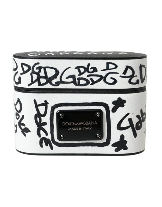 Dolce &amp; Gabbana Black White Læder Scribble Logo Airpods etui