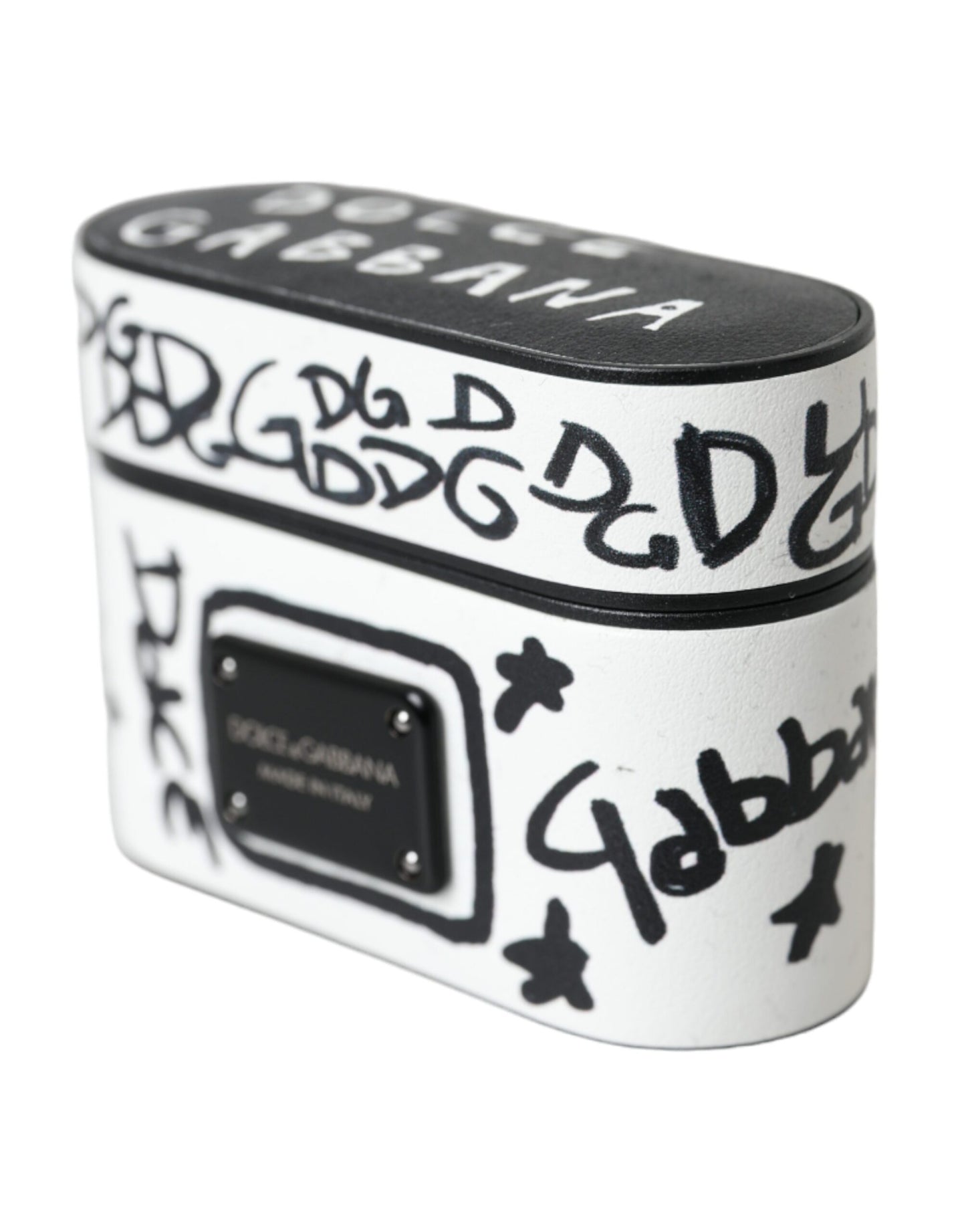 Dolce &amp; Gabbana Black White Læder Scribble Logo Airpods etui