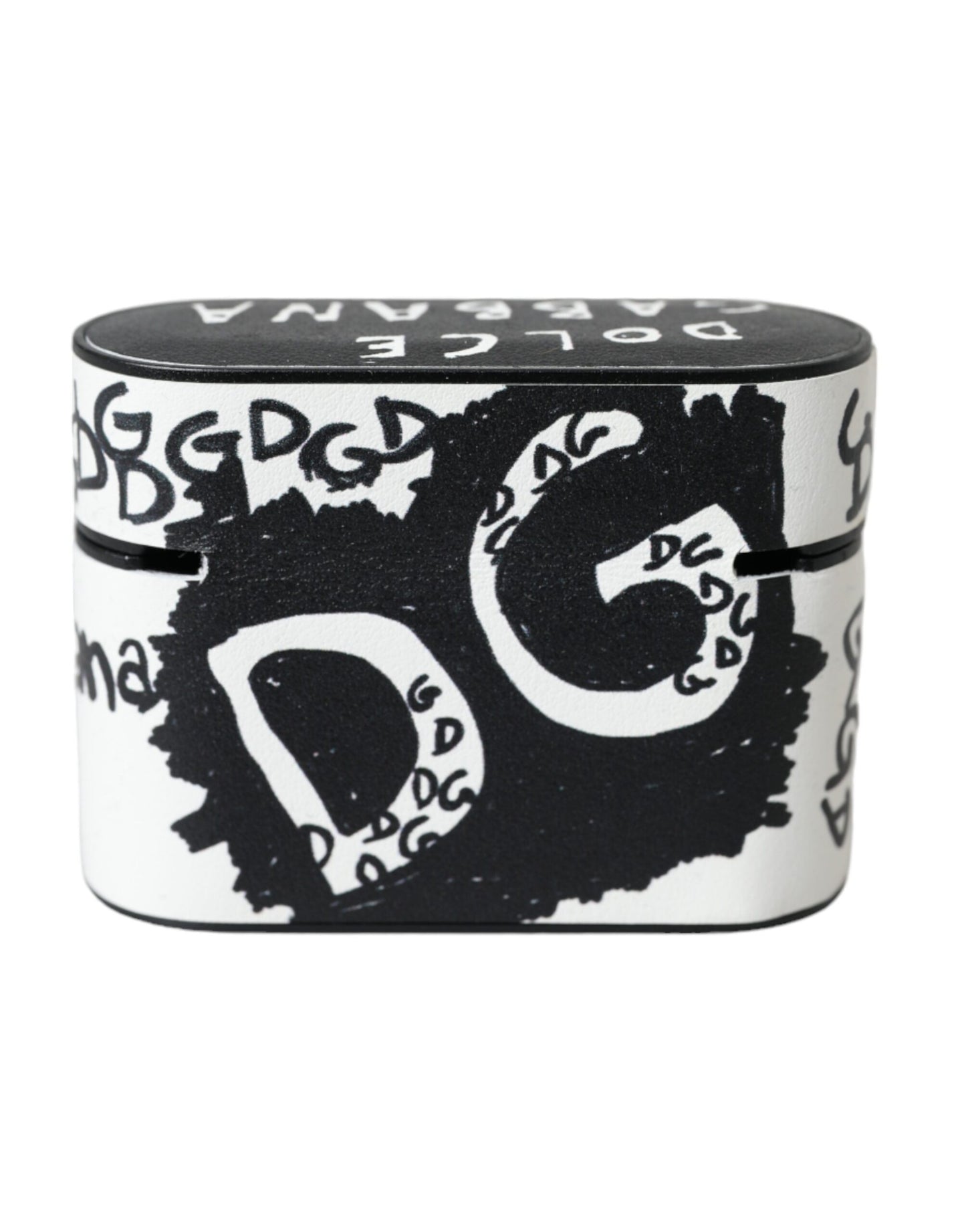 Dolce &amp; Gabbana Black White Læder Scribble Logo Airpods etui