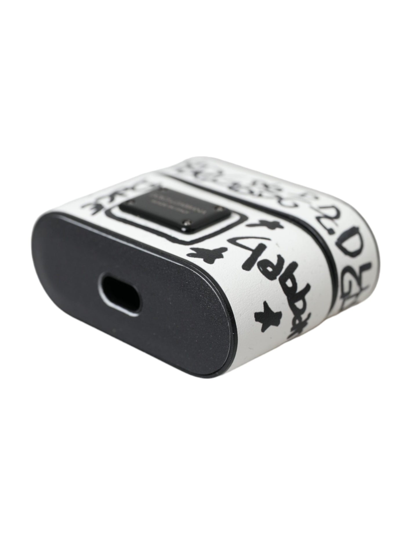 Dolce &amp; Gabbana Black White Læder Scribble Logo Airpods etui