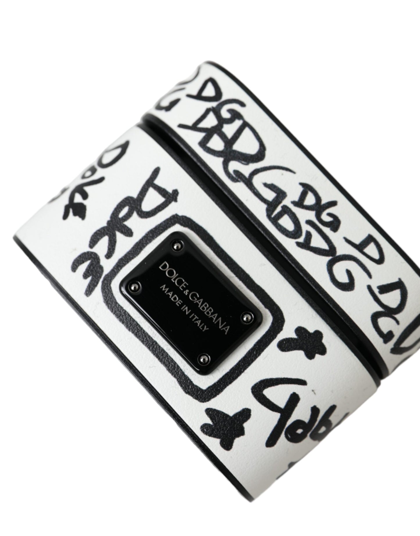 Dolce &amp; Gabbana Black White Læder Scribble Logo Airpods etui