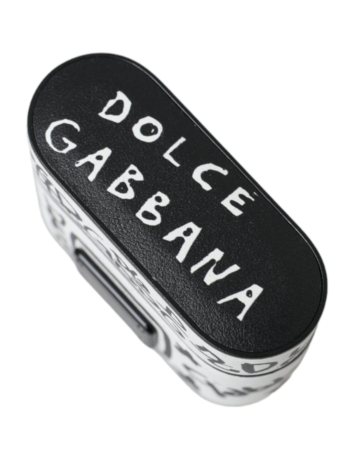 Dolce &amp; Gabbana Black White Læder Scribble Logo Airpods etui