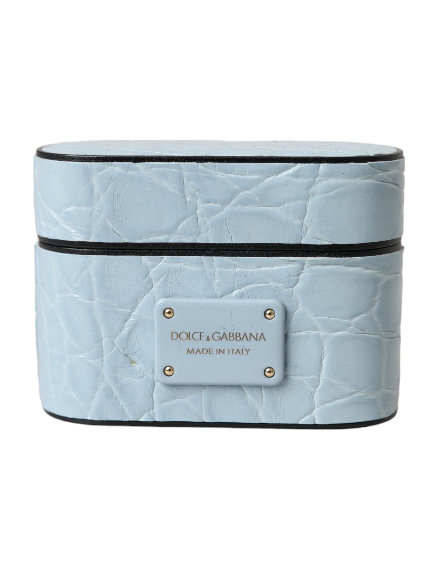 Dolce &amp; Gabbana Light Blue Læder Metal Logo Plaque Airpods etui