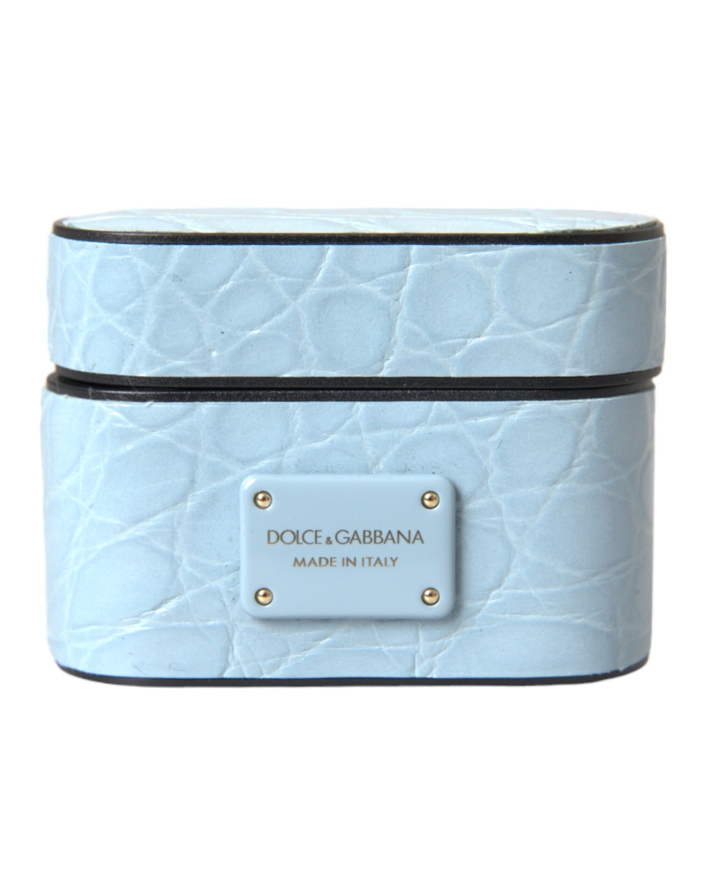 Dolce &amp; Gabbana Light Blue Læder Metal Logo Plaque Airpods etui