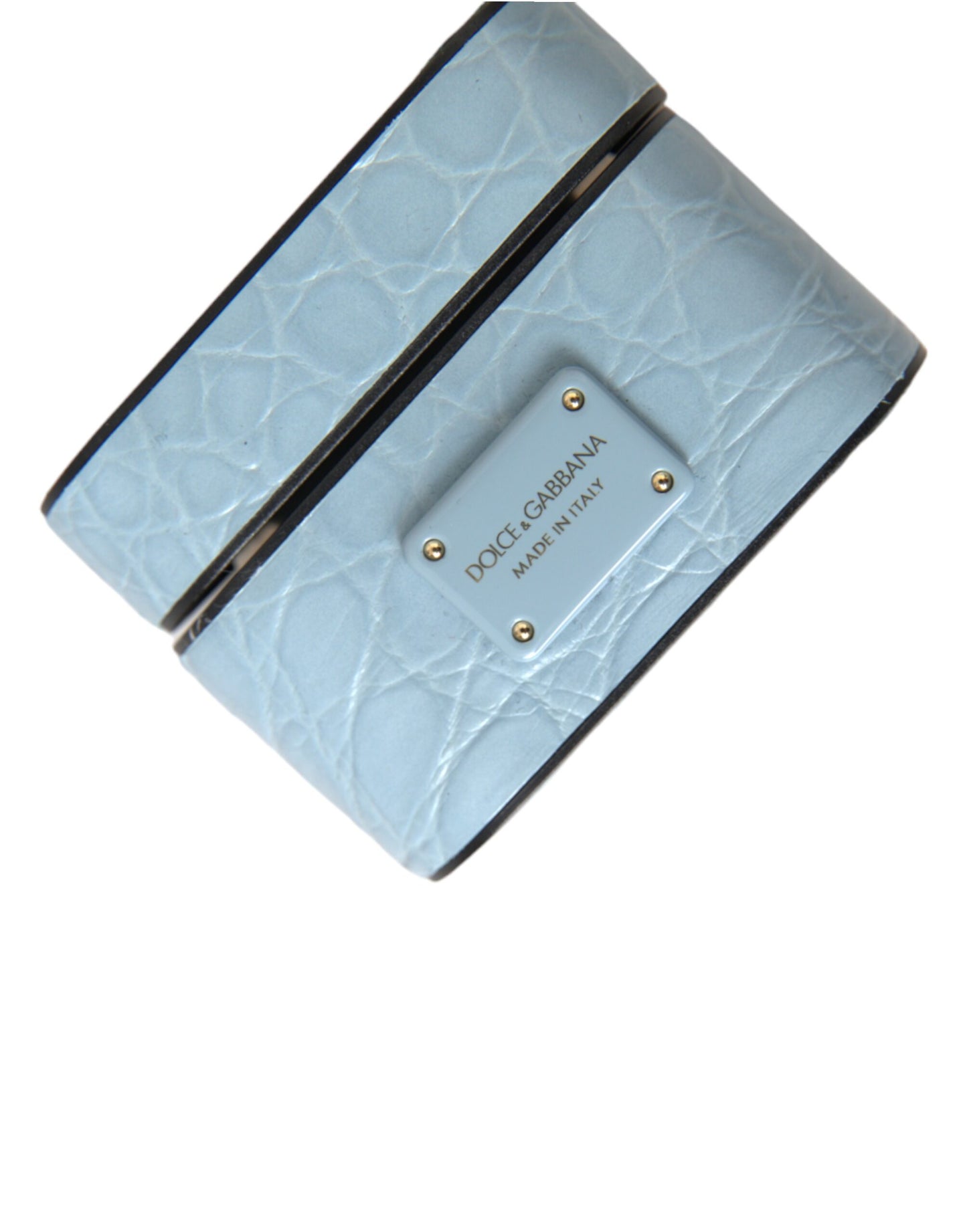 Dolce &amp; Gabbana Light Blue Læder Metal Logo Plaque Airpods etui