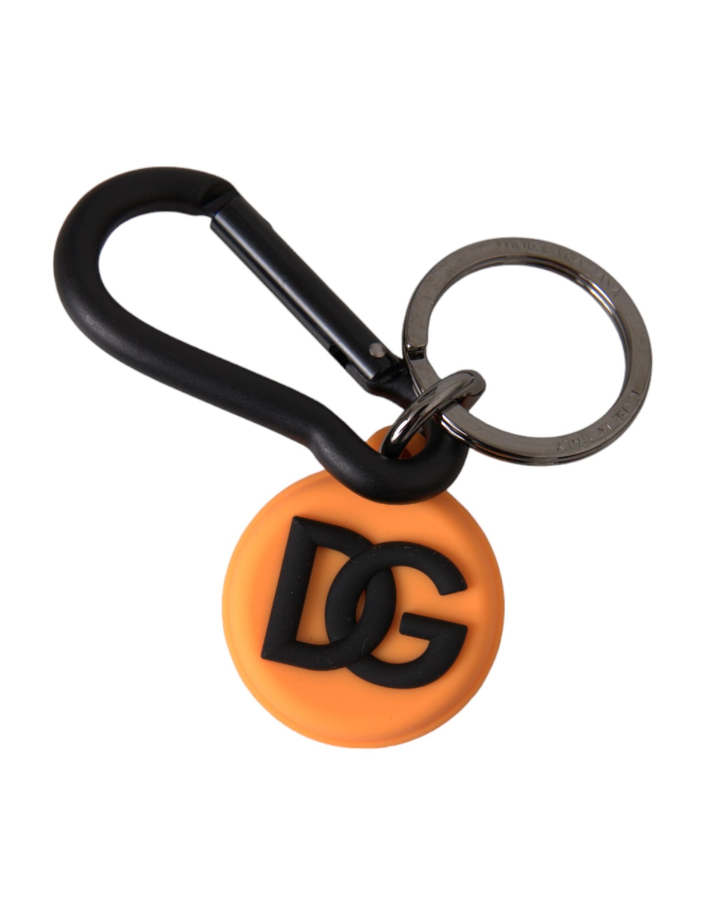 Dolce &amp; Gabbana Orange Rubber DG Logo Rund Messing Metal Nøglering Nøglering