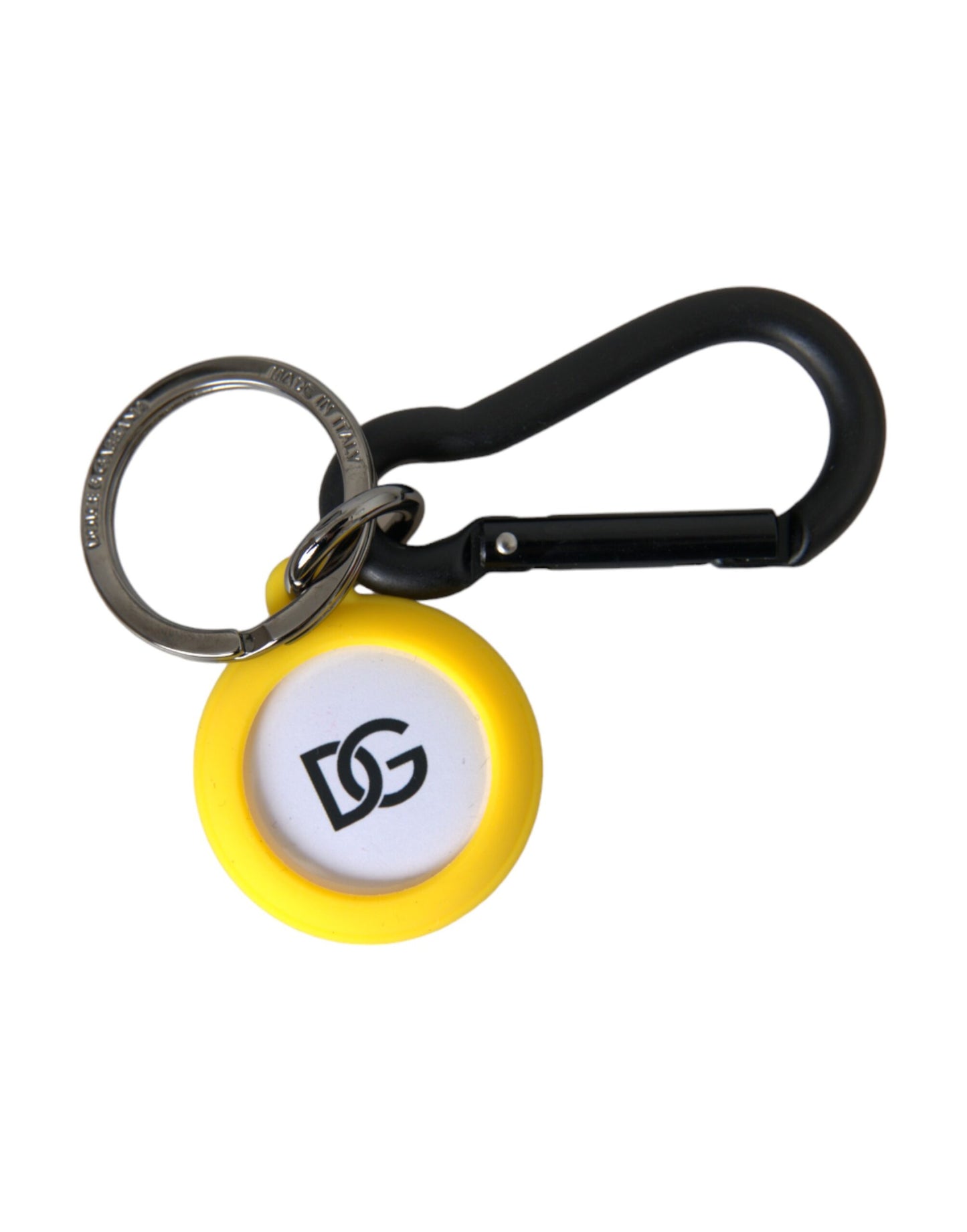 Dolce &amp; Gabbana Yellow Rubber DG Logo Rund Messing Metal Nøglering Nøglering