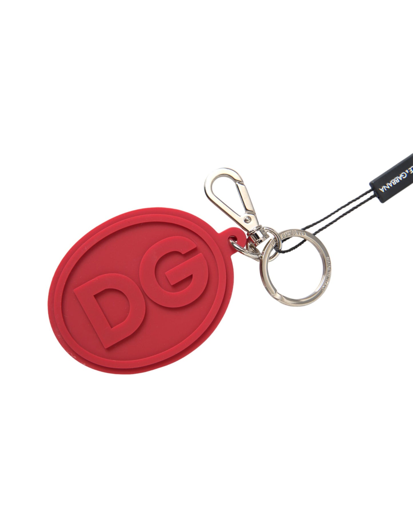 Dolce &amp; Gabbana Red Rubber DG Logo Sølv Messing Metal Nøglering Nøglering