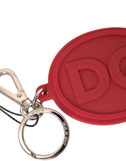 Dolce &amp; Gabbana Red Rubber DG Logo Sølv Messing Metal Nøglering Nøglering