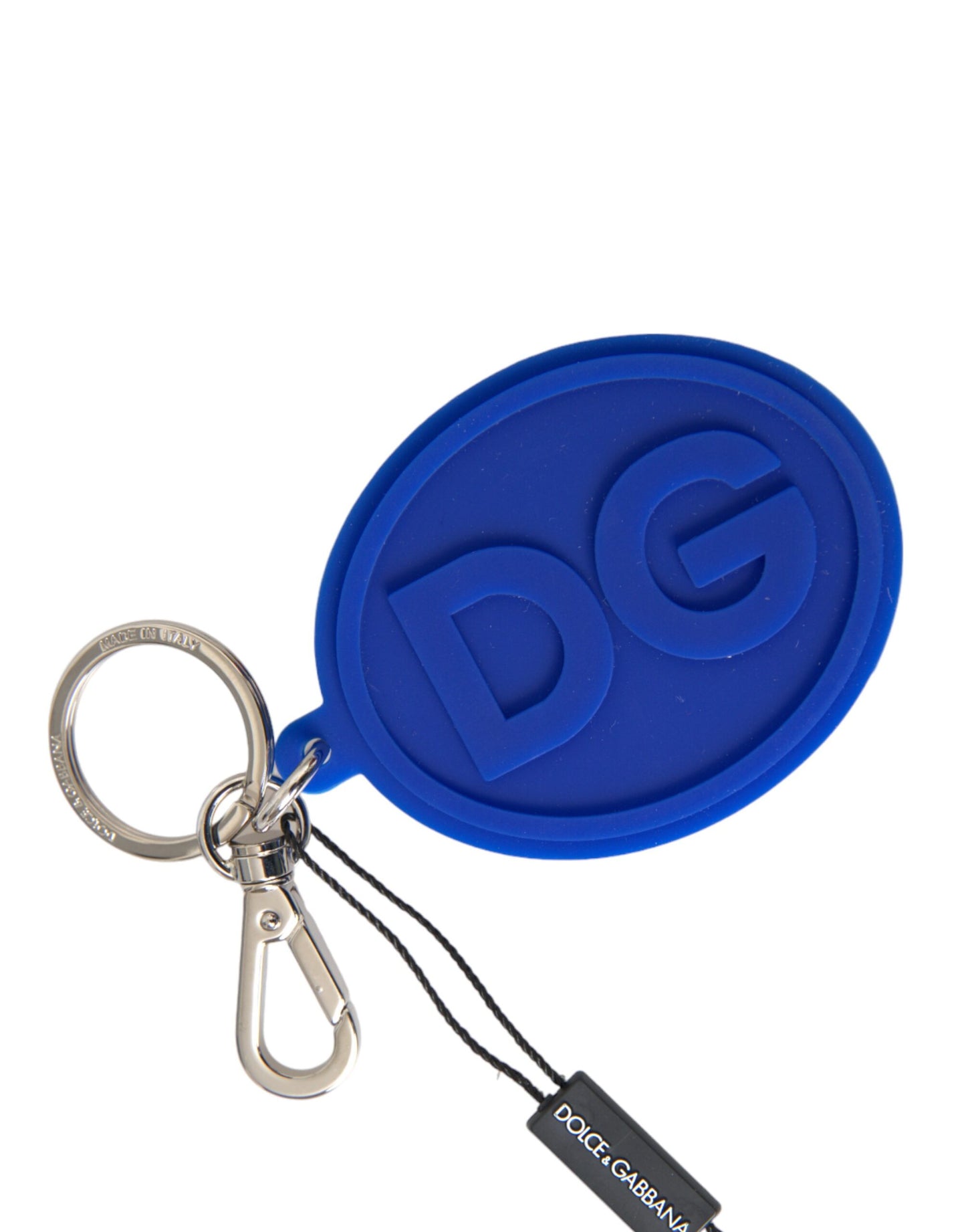 Dolce &amp; Gabbana Blue Rubber DG Logo Sølv Messing Metal Nøglering Nøglering